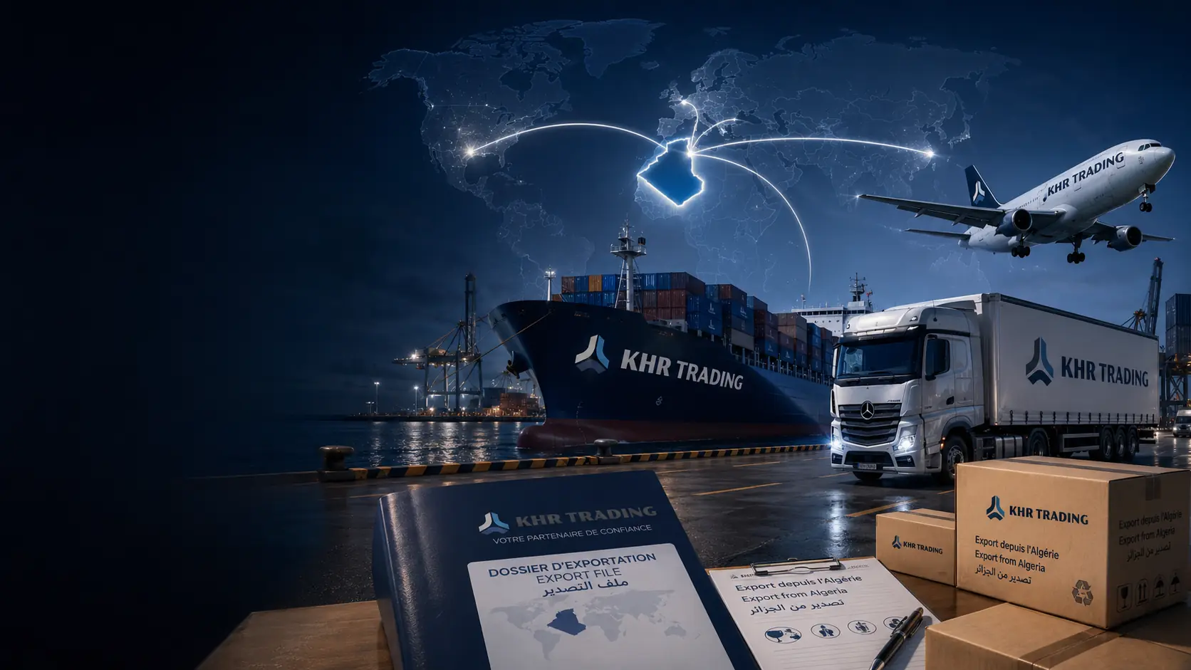 Illustration KHR Trading des flux export depuis l’Algérie par mer, air et route